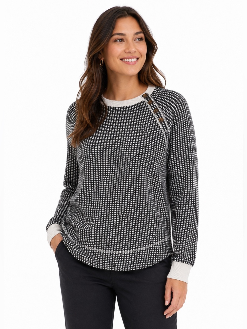 Columbia Women’s Chillin Pullover Sweater L Chalk Houndstooth